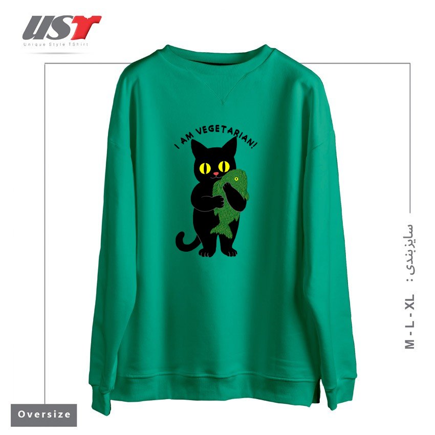 طرح VEGETARIAN سوییشرت اورسایزرنگ سبز سدری