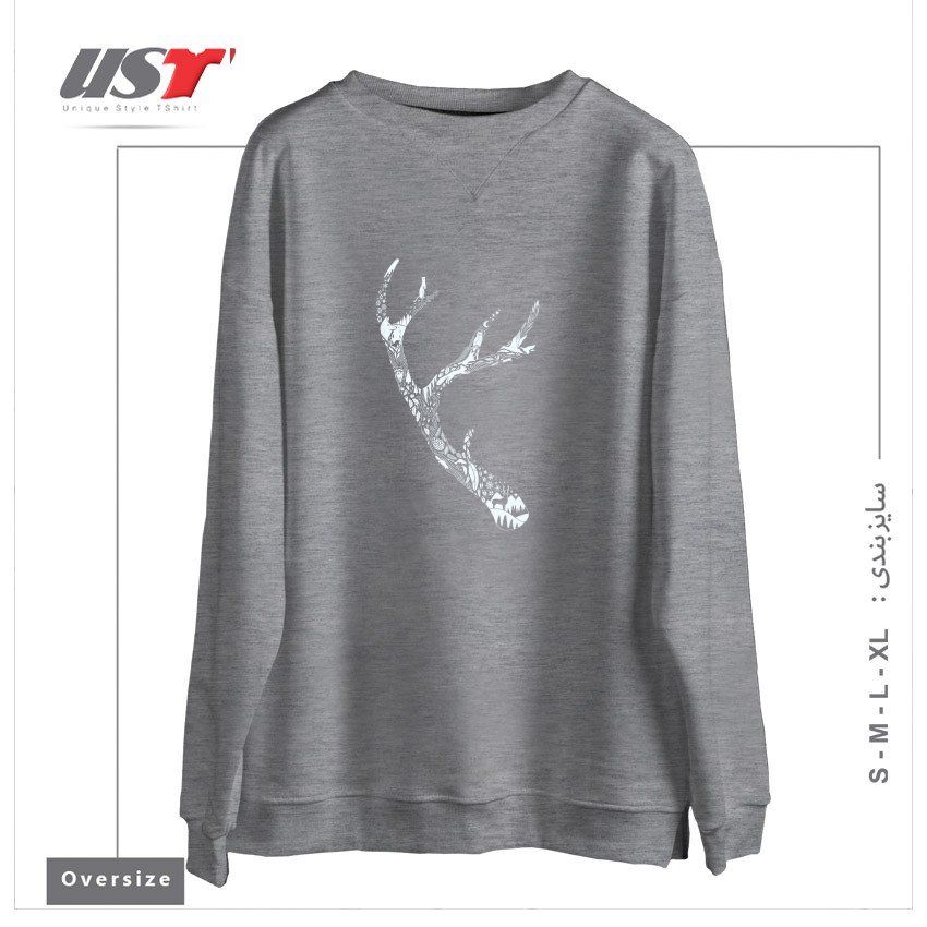 طرح TRACKS AND SIGNS سوییشرت اورسایزرنگ طوسی ملانژ