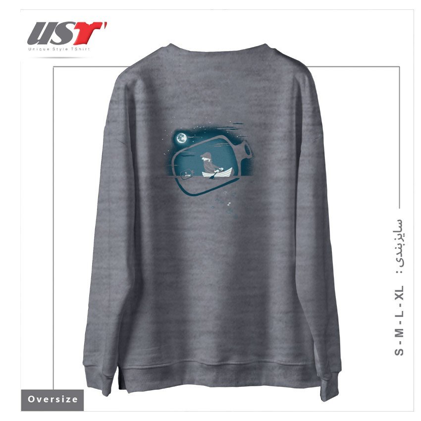 طرح FISHERMAN'S FIND سوییشرت اورسایزرنگ طوسی ملانژ