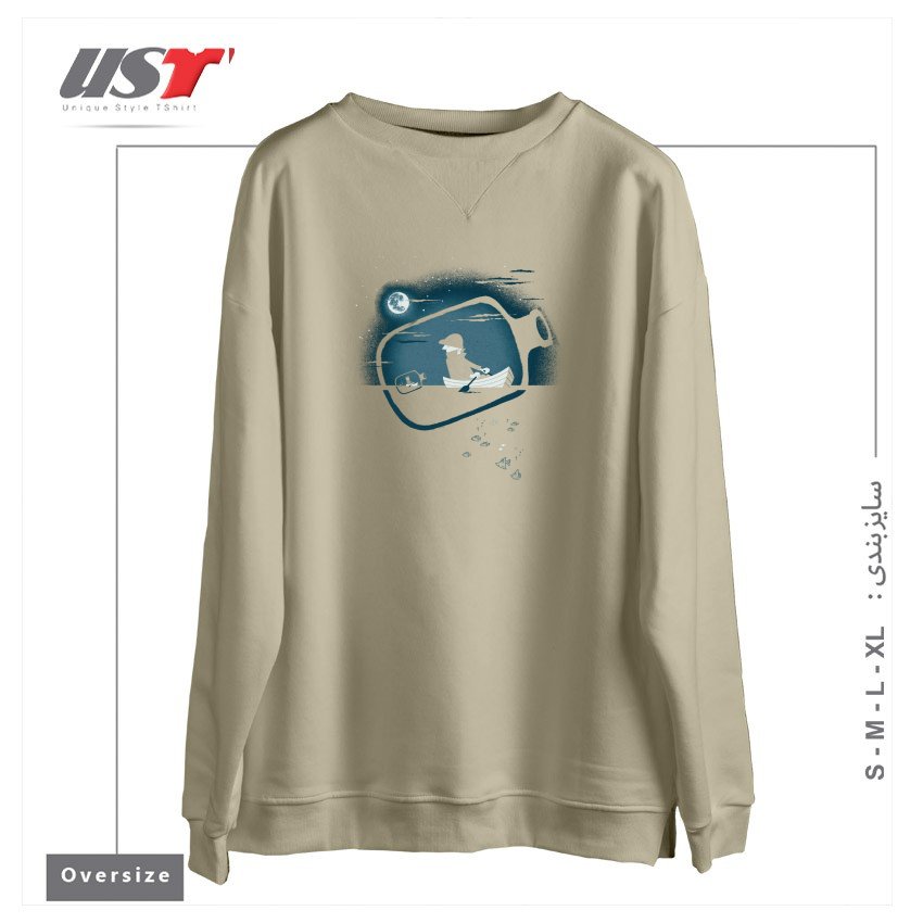 طرح FISHERMAN'S FIND سوییشرت اورسایزرنگ نخودی