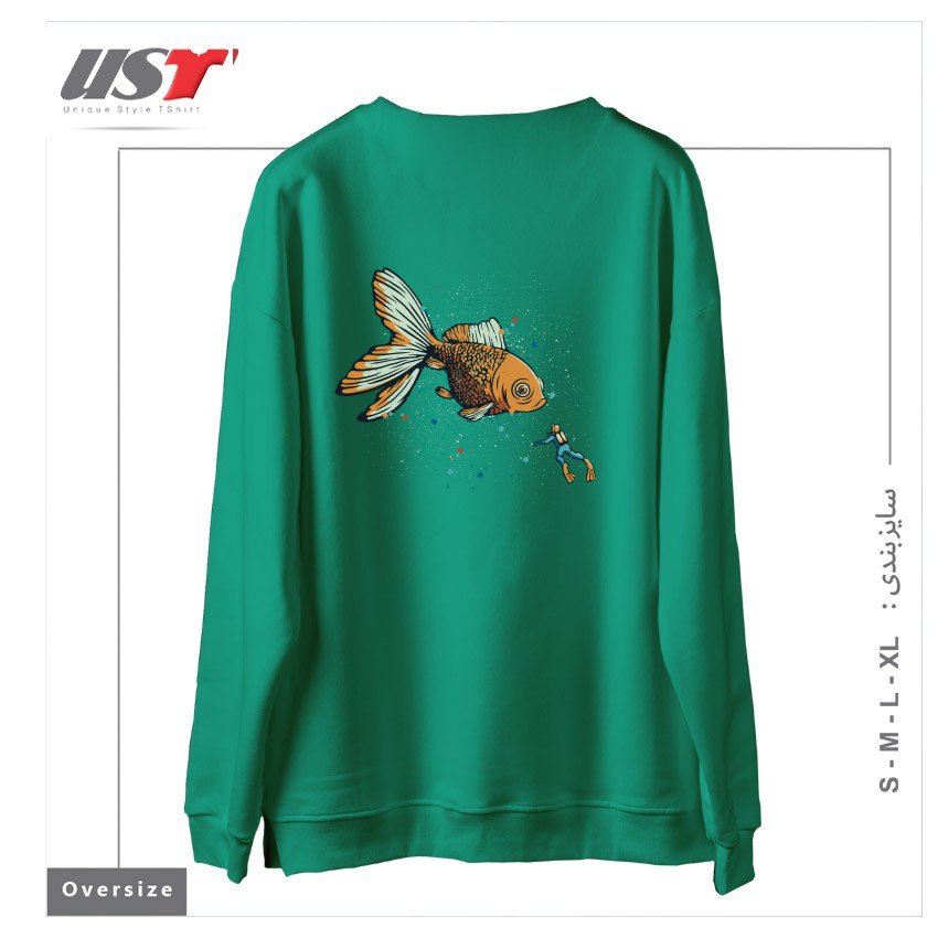 طرح GOLDEN FISH SCUBA DIVER BY TOBE FONSECA سوییشرت اورسایزرنگ سبز سدری