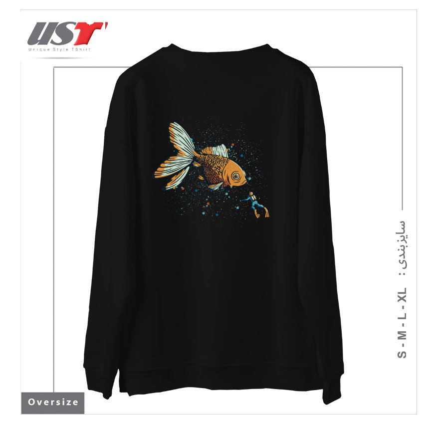 طرح GOLDEN FISH SCUBA DIVER BY TOBE FONSECA سوییشرت اورسایزرنگ مشکی
