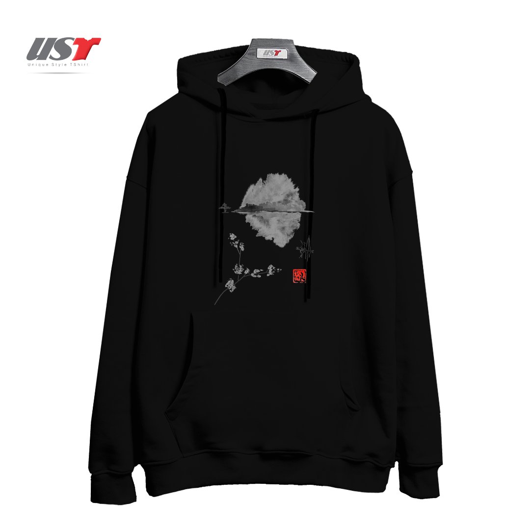 طرح ISLAND, FISHERMAN, SUMIE, JAPAN,2 هودی اورسایزرنگ مشکی