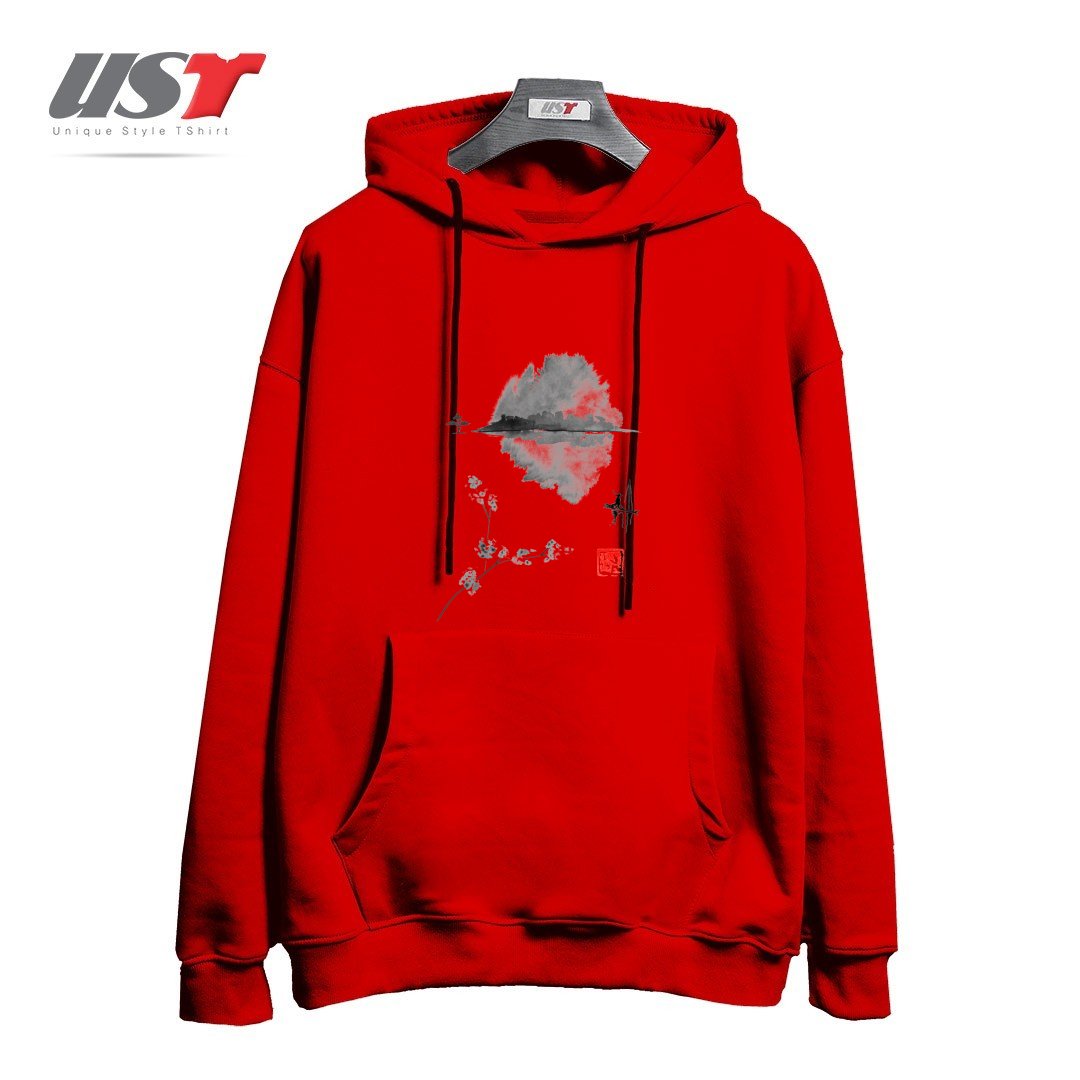 طرح ISLAND, FISHERMAN, SUMIE, JAPAN,2 هودی اورسایزرنگ قرمز