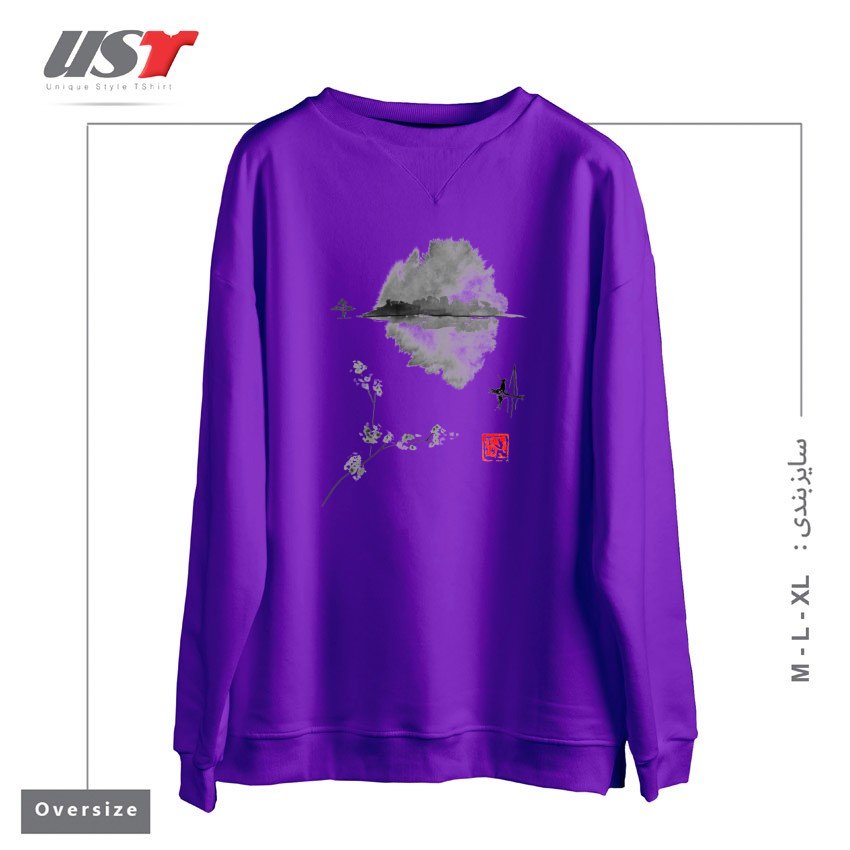 طرح ISLAND, FISHERMAN, SUMIE, JAPAN,2 سوییشرت اورسایزرنگ بنفش