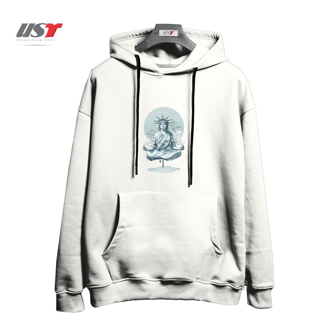 طرح MEDITATING STATUE هودی اورسایزرنگ سفید