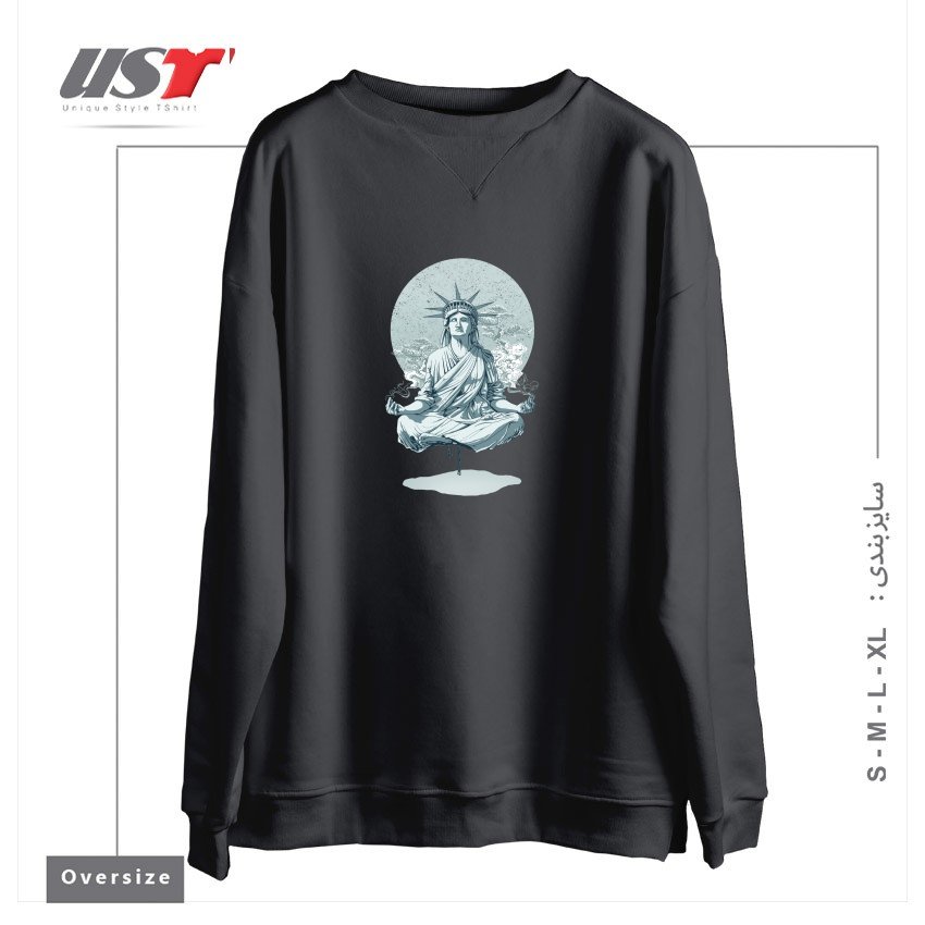 طرح MEDITATING STATUE سوییشرت اورسایزرنگ دودی