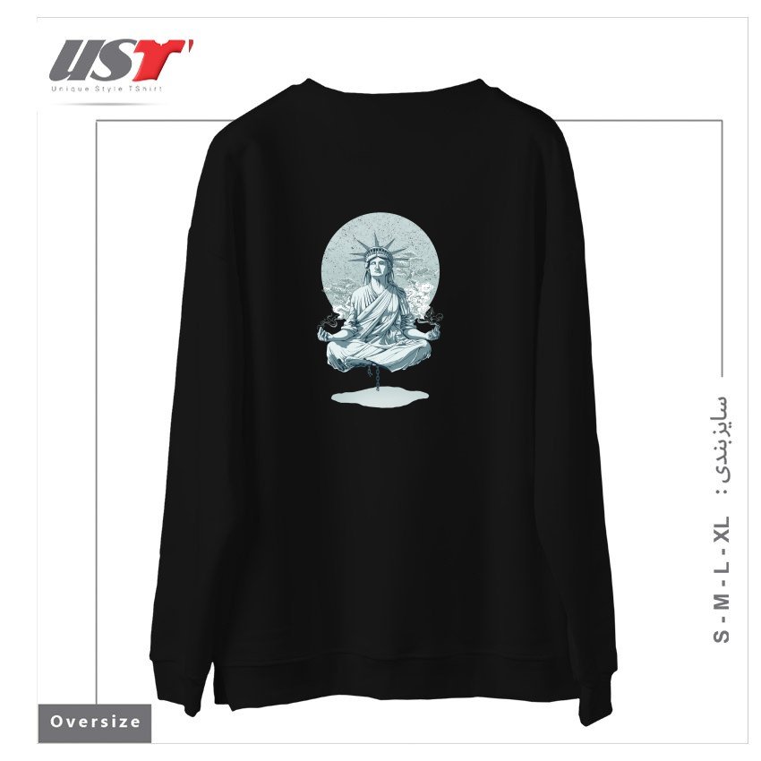 طرح MEDITATING STATUE سوییشرت اورسایزرنگ مشکی