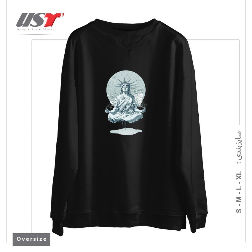 طرح MEDITATING STATUE سوییشرت اورسایزرنگ مشکی