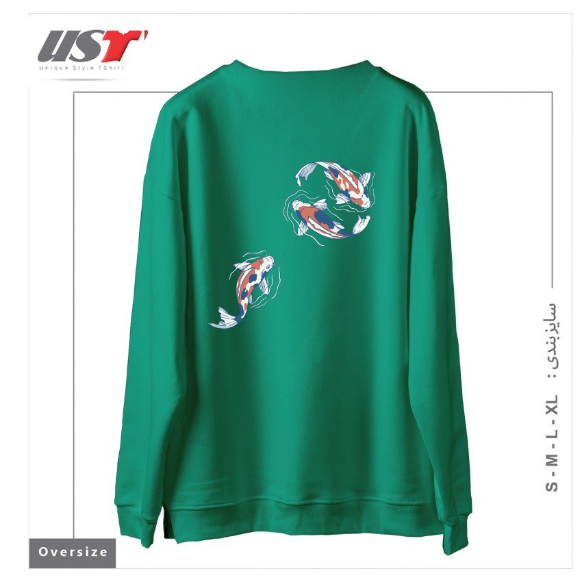 طرح KOI LAKE TRADITIONAL JAPANESE BY TOBE FONSECA سوییشرت اورسایزرنگ سبز سدری