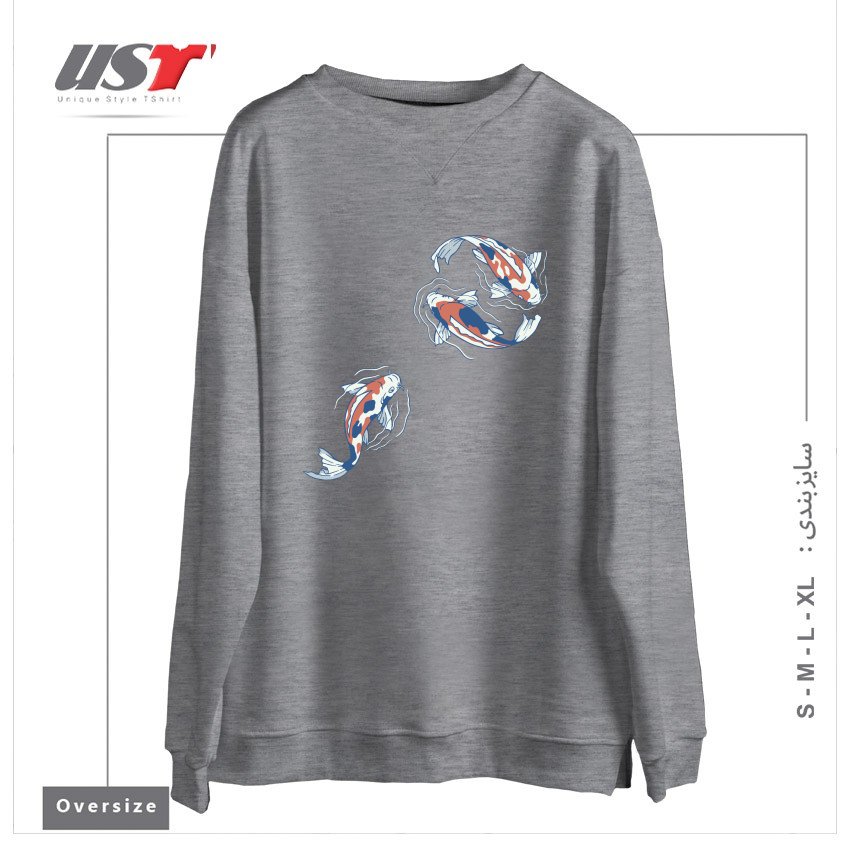 طرح KOI LAKE TRADITIONAL JAPANESE BY TOBE FONSECA سوییشرت اورسایزرنگ طوسی ملانژ