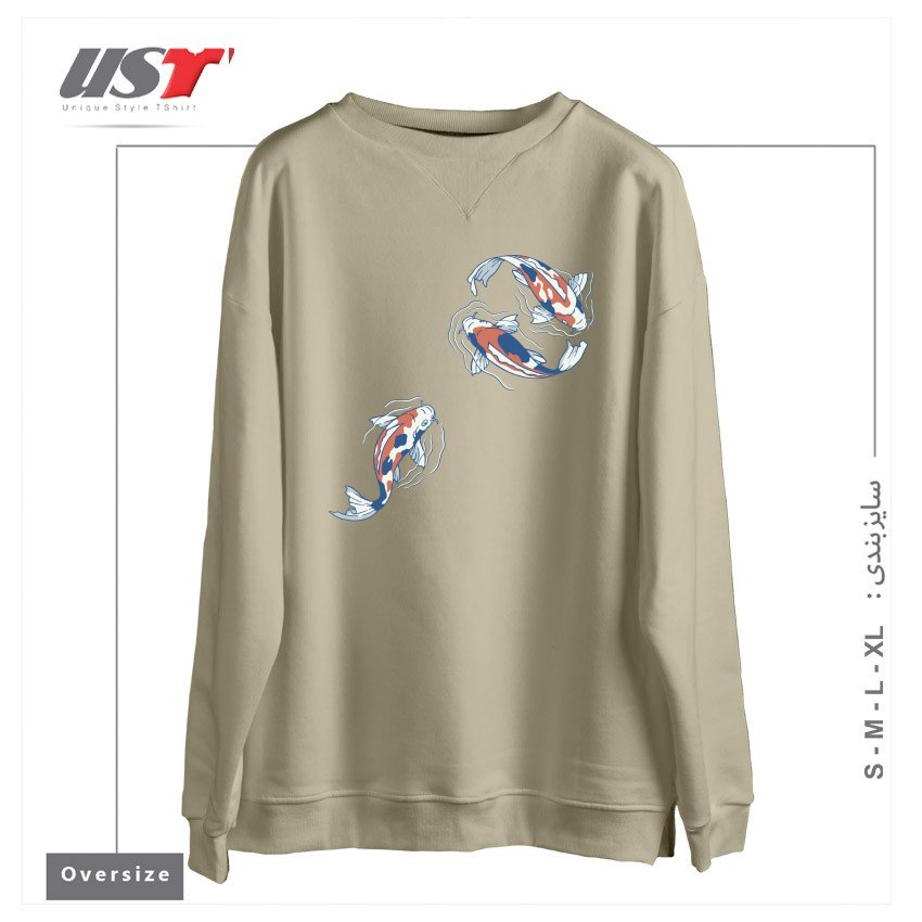 طرح KOI LAKE TRADITIONAL JAPANESE BY TOBE FONSECA سوییشرت اورسایزرنگ نخودی