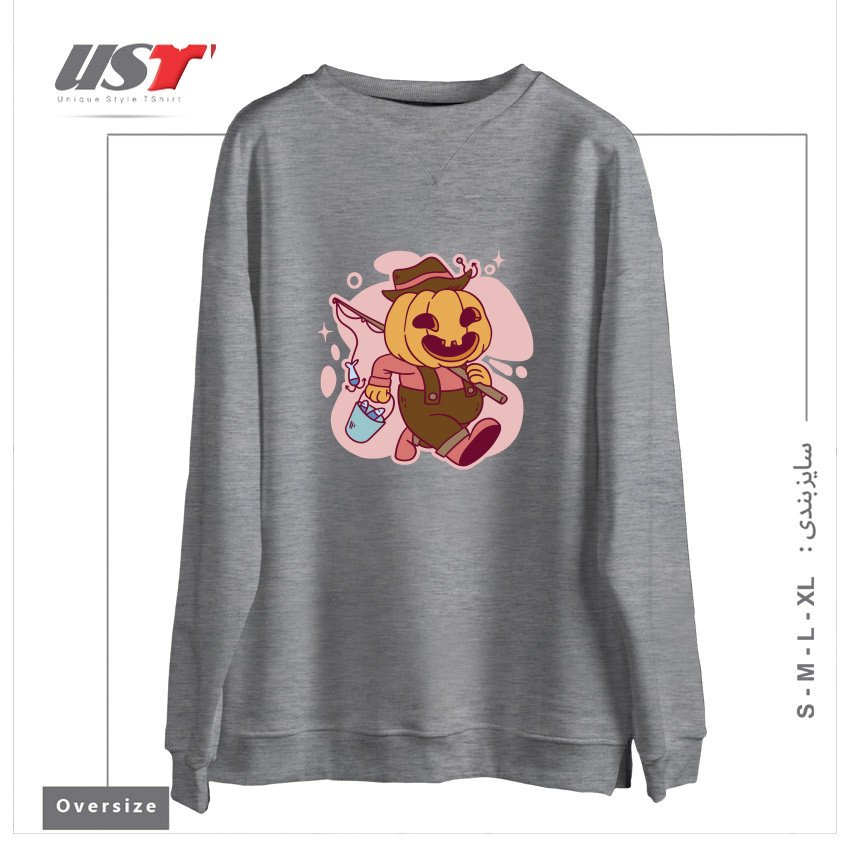 طرح PUMPKIN AS FISHERMAN سوییشرت اورسایزرنگ طوسی ملانژ