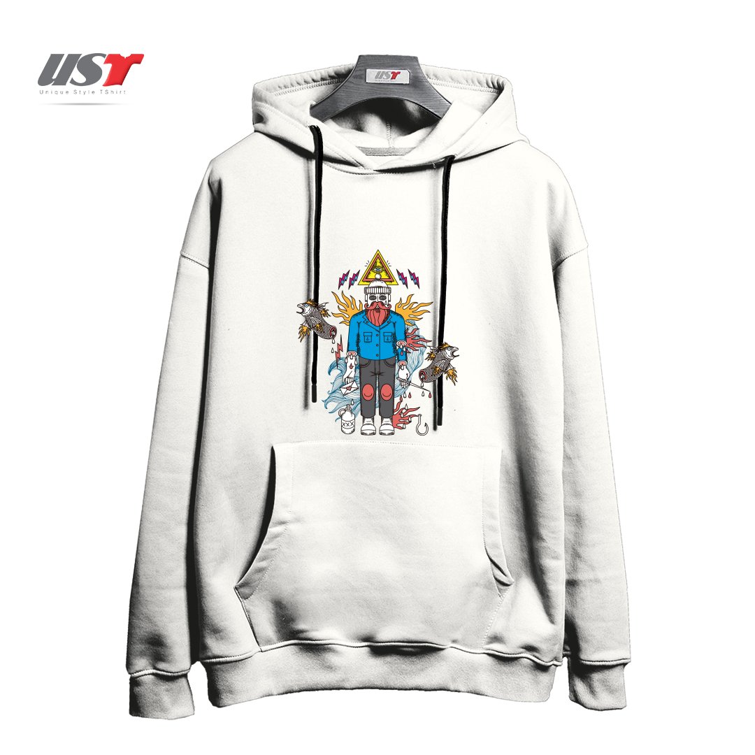 طرح SAD FISHERMAN هودی اورسایزرنگ سفید