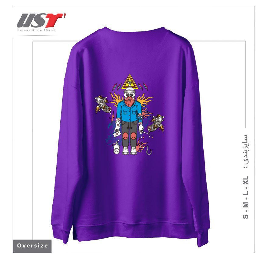 طرح SAD FISHERMAN سوییشرت اورسایزرنگ بنفش