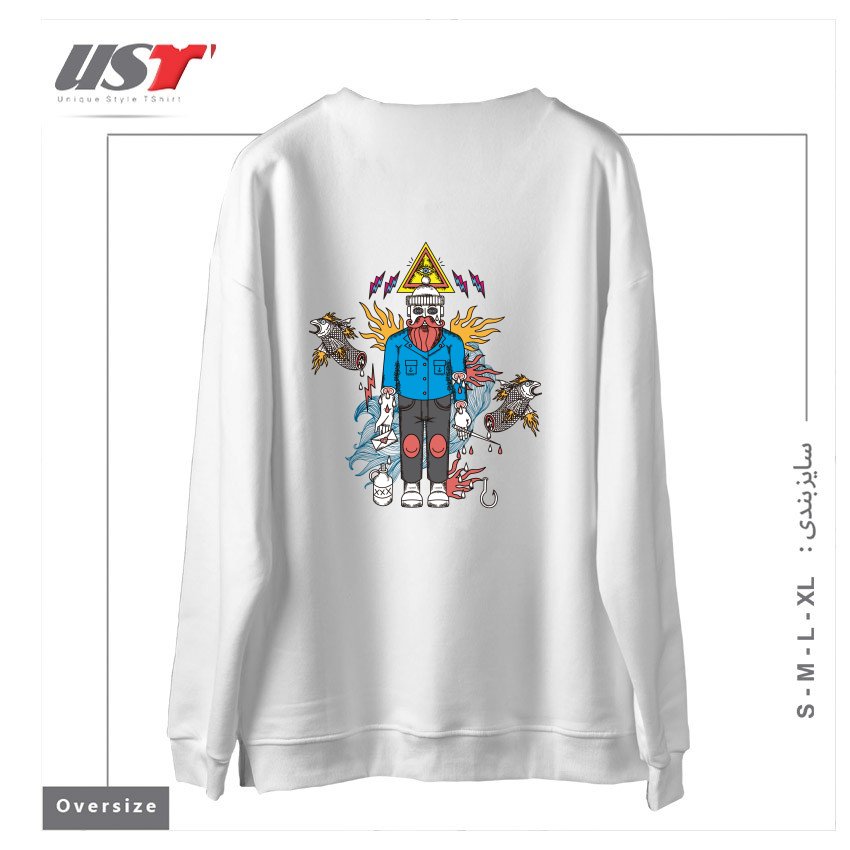 طرح SAD FISHERMAN سوییشرت اورسایزرنگ سفید