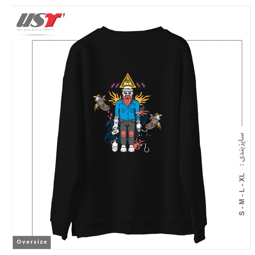 طرح SAD FISHERMAN سوییشرت اورسایزرنگ مشکی