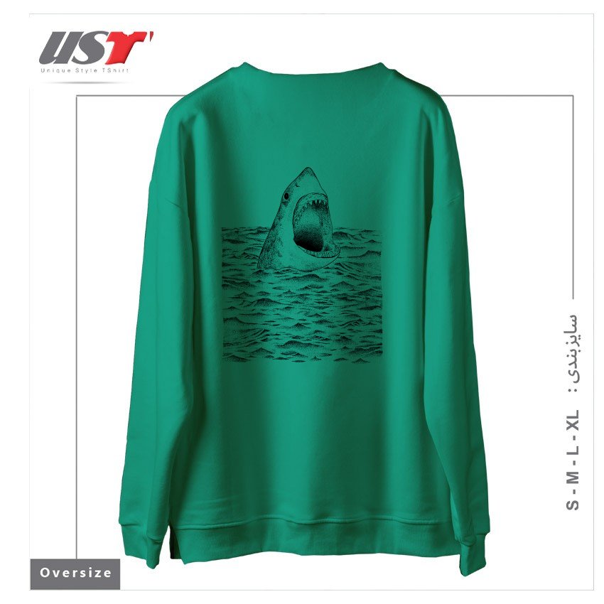 طرح SHARK سوییشرت اورسایزرنگ سبز سدری