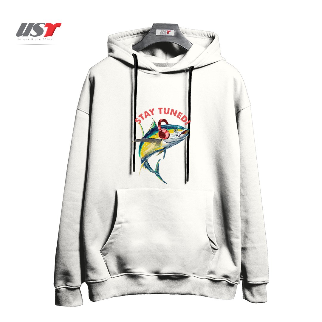 طرح STAY TUNED! هودی اورسایزرنگ سفید