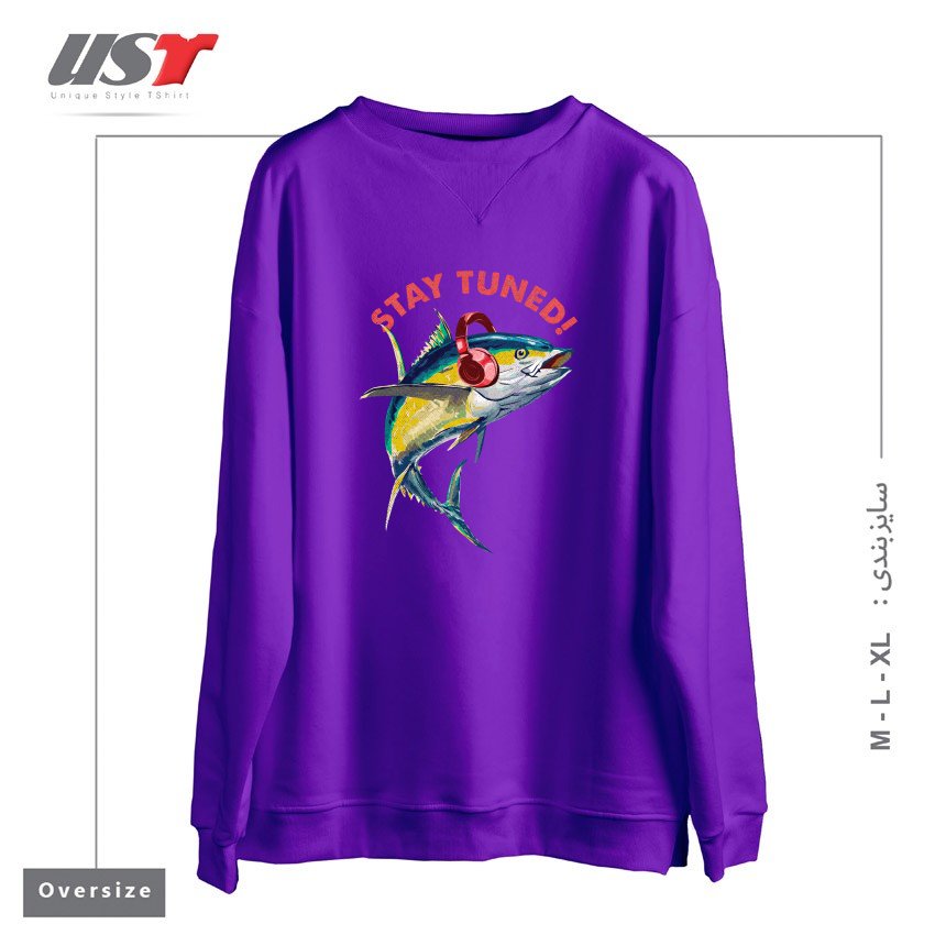 طرح STAY TUNED! سوییشرت اورسایزرنگ بنفش