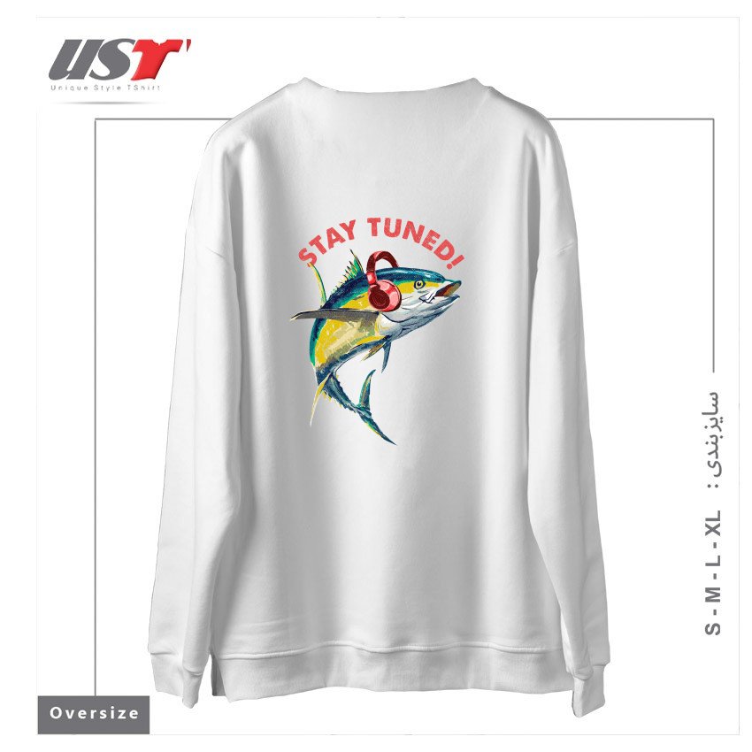 طرح STAY TUNED! سوییشرت اورسایزرنگ سفید