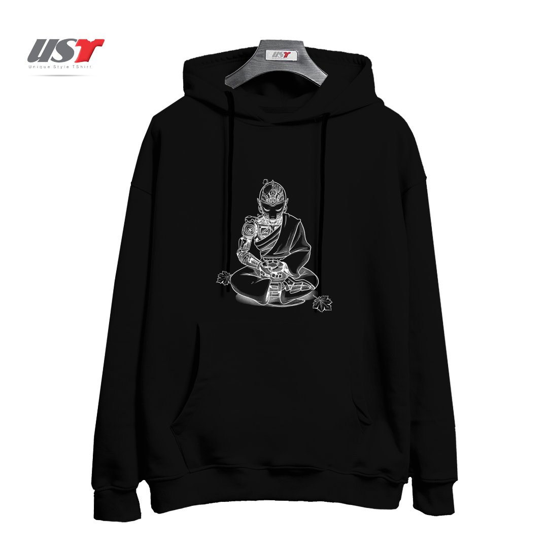 طرح MEDITATION ROBOT MONK MINIMALIST هودی اورسایزرنگ مشکی