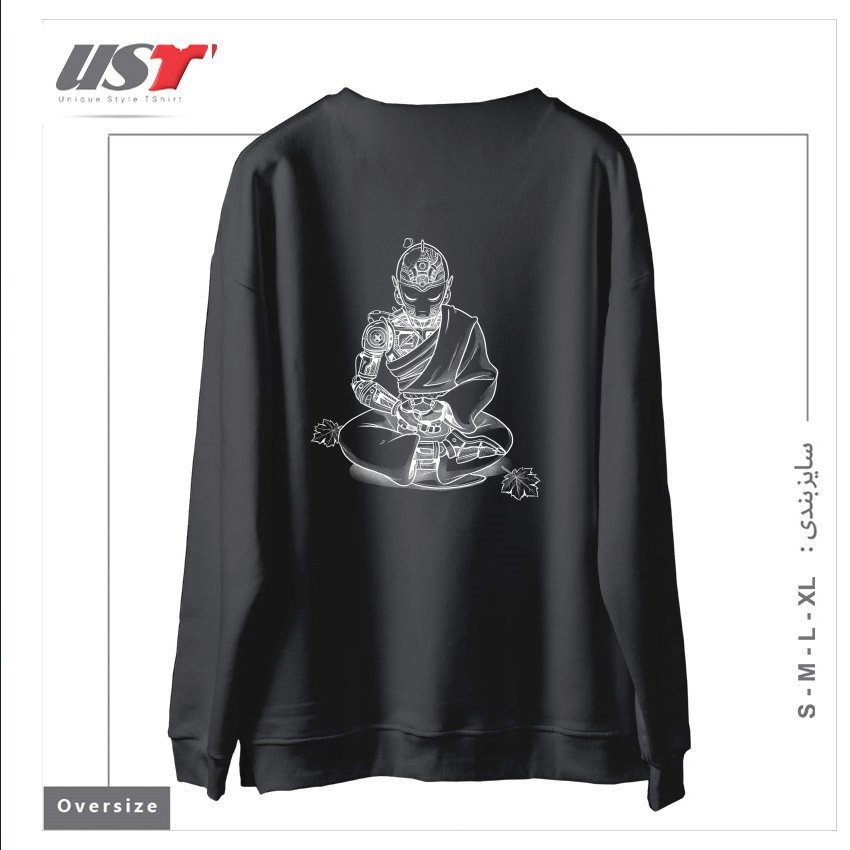 طرح MEDITATION ROBOT MONK MINIMALIST سوییشرت اورسایزرنگ دودی