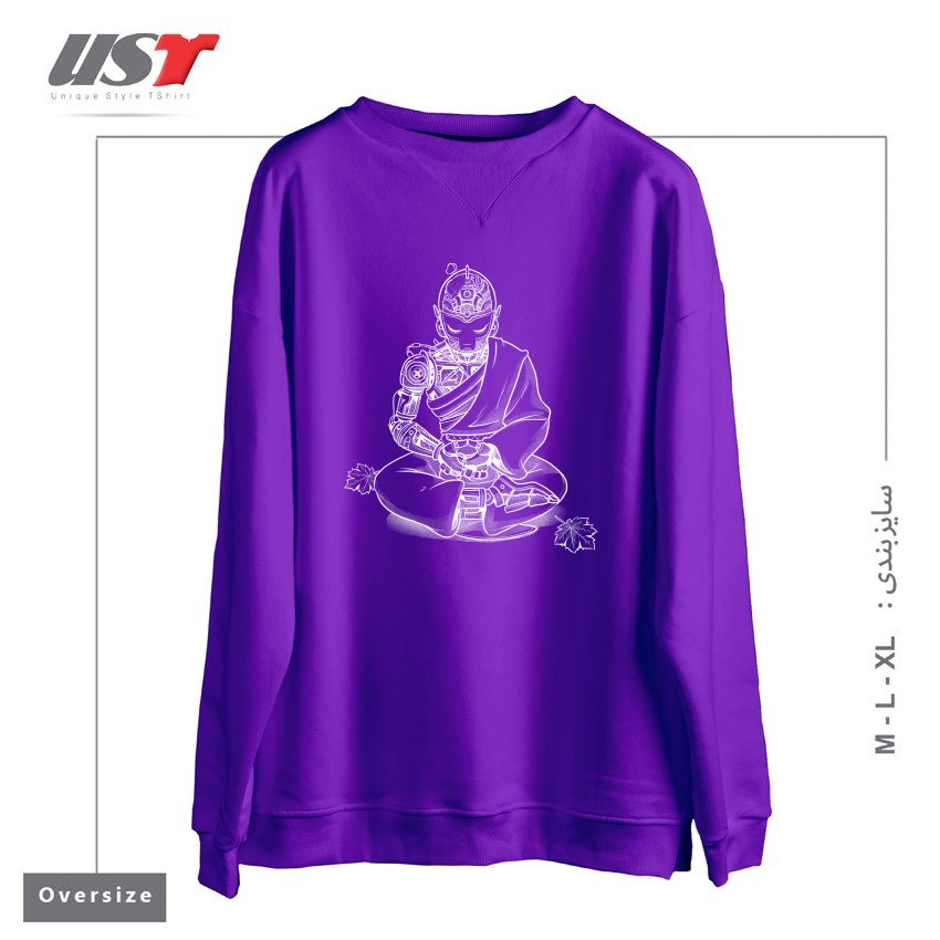 سوییشرت اورسایز طرح MEDITATION ROBOT MONK MINIMALIST