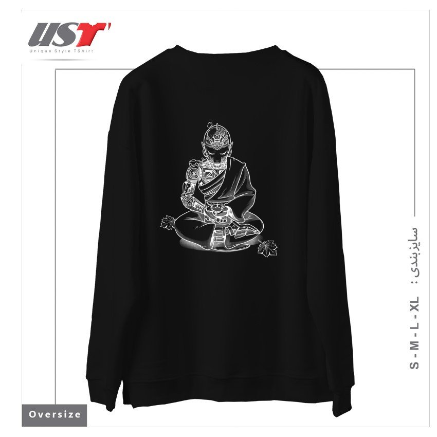 طرح MEDITATION ROBOT MONK MINIMALIST سوییشرت اورسایزرنگ مشکی