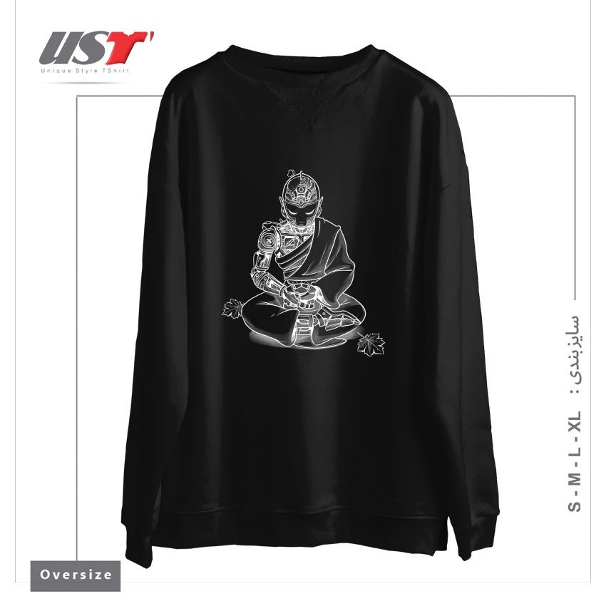 طرح MEDITATION ROBOT MONK MINIMALIST سوییشرت اورسایزرنگ مشکی