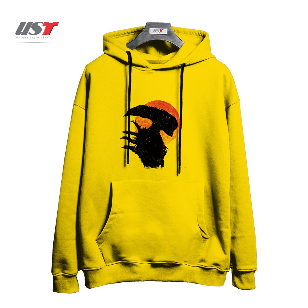 طرح ALIENS SILHOUETTE هودی اورسایزرنگ زرد