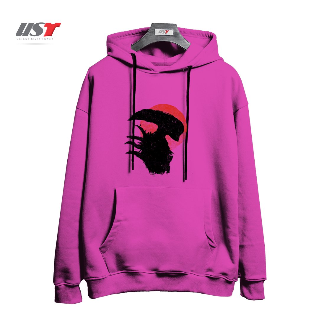 طرح ALIENS SILHOUETTE هودی اورسایزرنگ صورتی