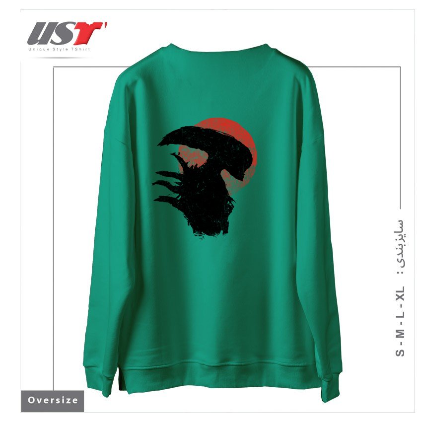 طرح ALIENS SILHOUETTE سوییشرت اورسایزرنگ سبز سدری