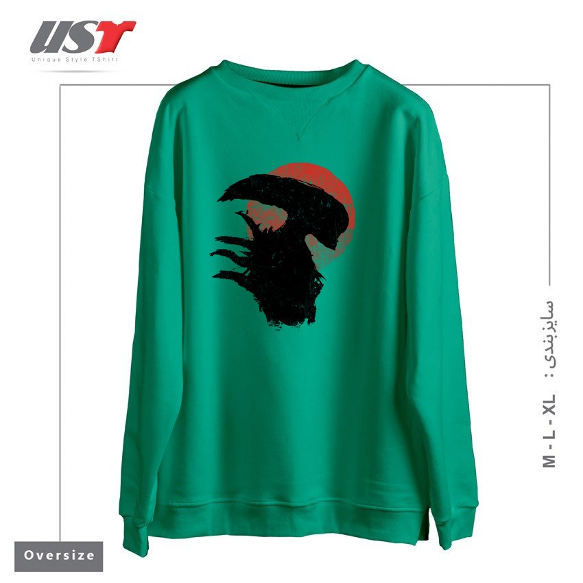 طرح ALIENS SILHOUETTE سوییشرت اورسایزرنگ سبز سدری