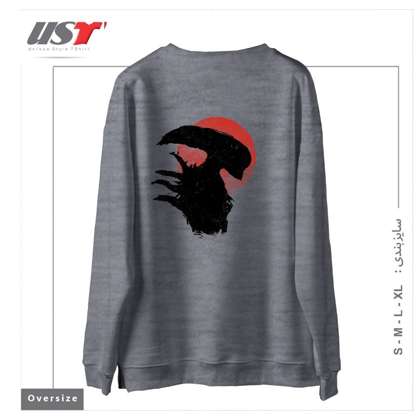 طرح ALIENS SILHOUETTE سوییشرت اورسایزرنگ طوسی ملانژ