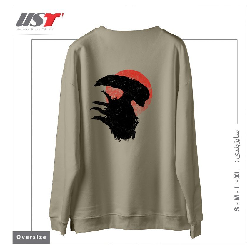 طرح ALIENS SILHOUETTE سوییشرت اورسایزرنگ نخودی