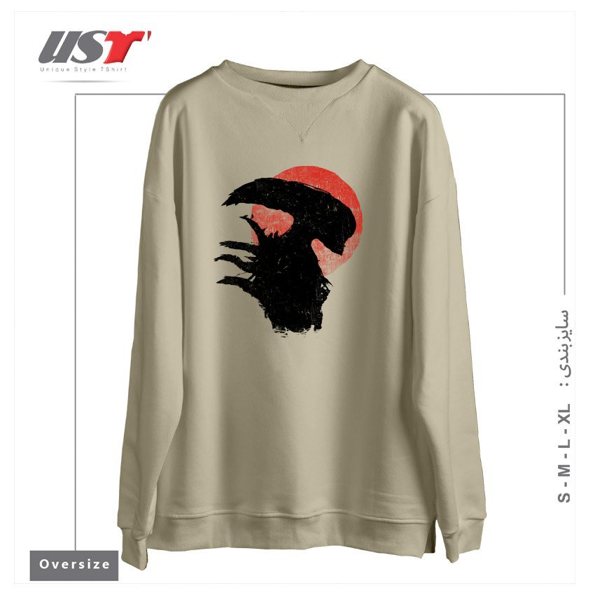 طرح ALIENS SILHOUETTE سوییشرت اورسایزرنگ نخودی