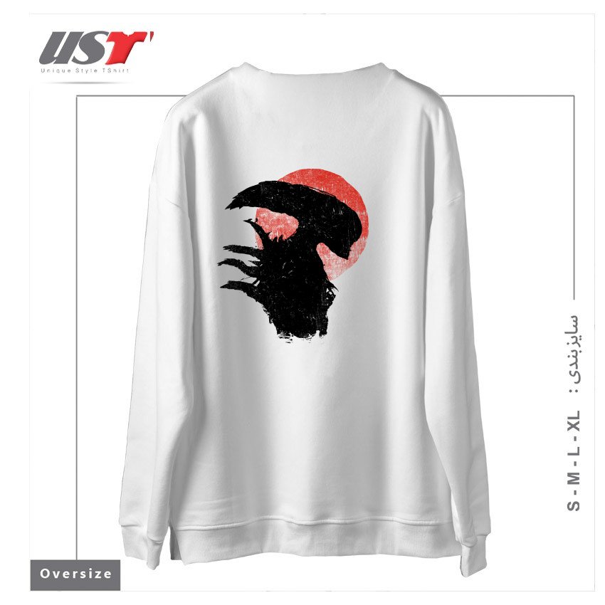 طرح ALIENS SILHOUETTE سوییشرت اورسایزرنگ سفید