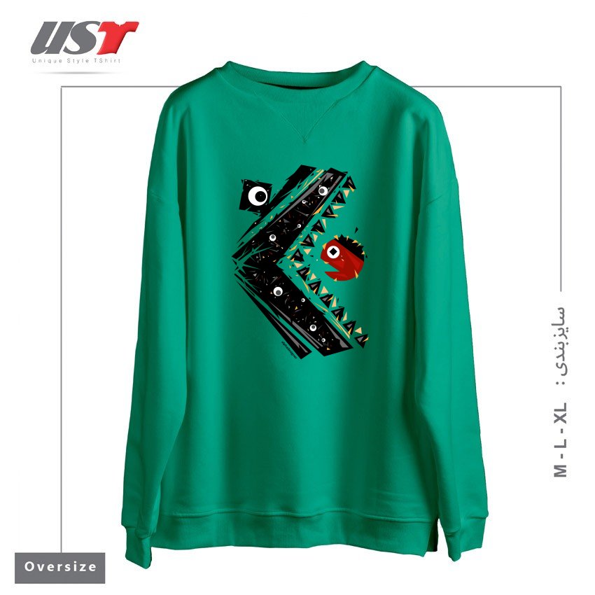 طرح ALL SEEING MONSTER سوییشرت اورسایزرنگ سبز سدری