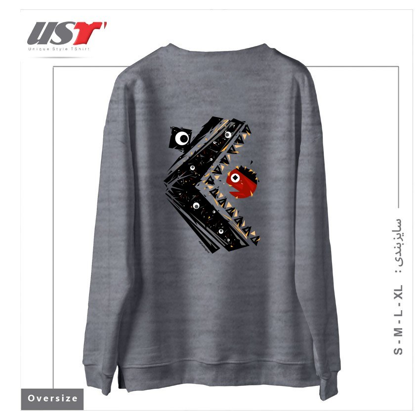 طرح ALL SEEING MONSTER سوییشرت اورسایزرنگ طوسی ملانژ