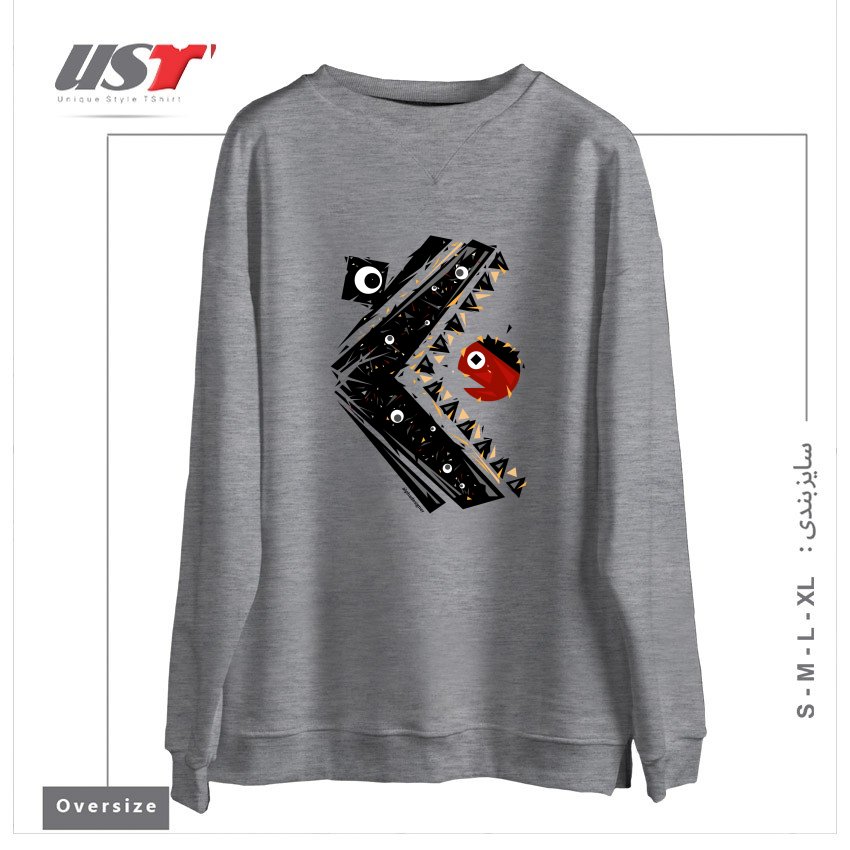 طرح ALL SEEING MONSTER سوییشرت اورسایزرنگ طوسی ملانژ