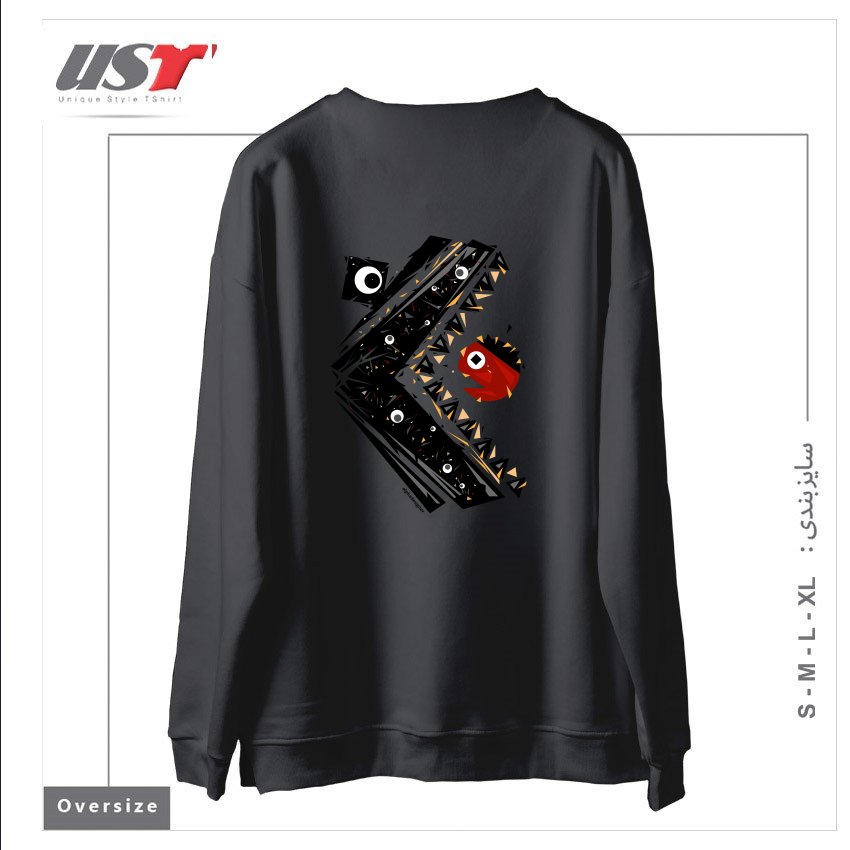 طرح ALL SEEING MONSTER سوییشرت اورسایزرنگ دودی