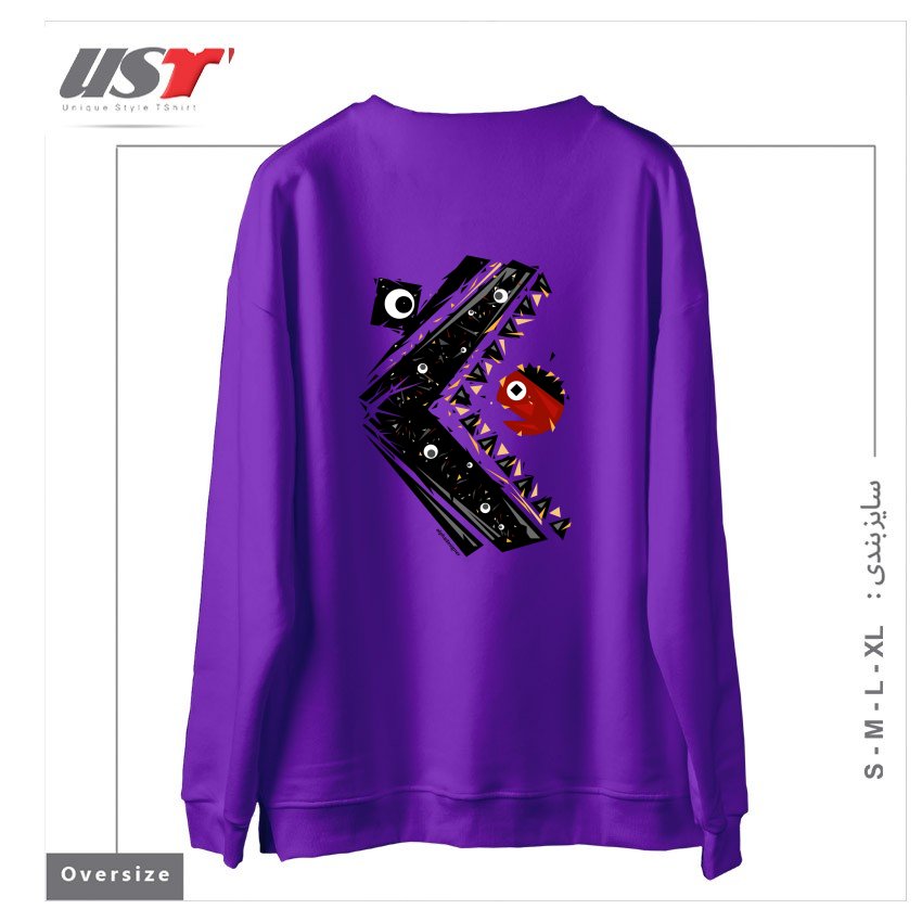 طرح ALL SEEING MONSTER سوییشرت اورسایزرنگ بنفش