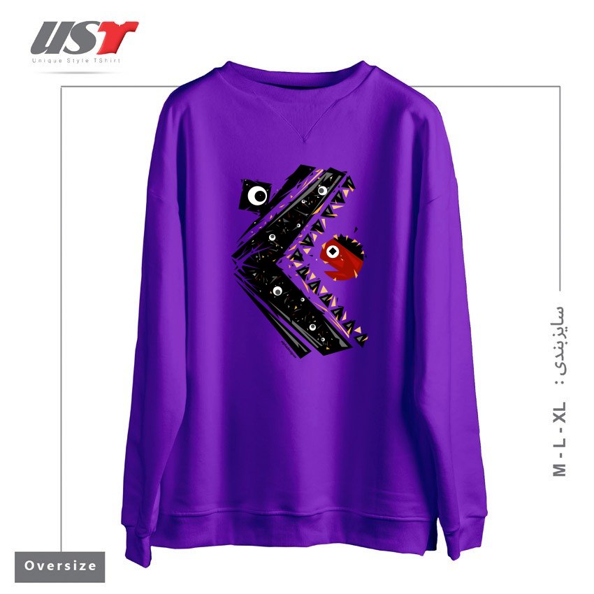 طرح ALL SEEING MONSTER سوییشرت اورسایزرنگ بنفش