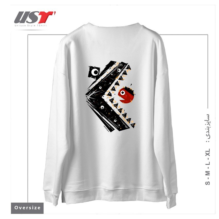 طرح ALL SEEING MONSTER سوییشرت اورسایزرنگ سفید