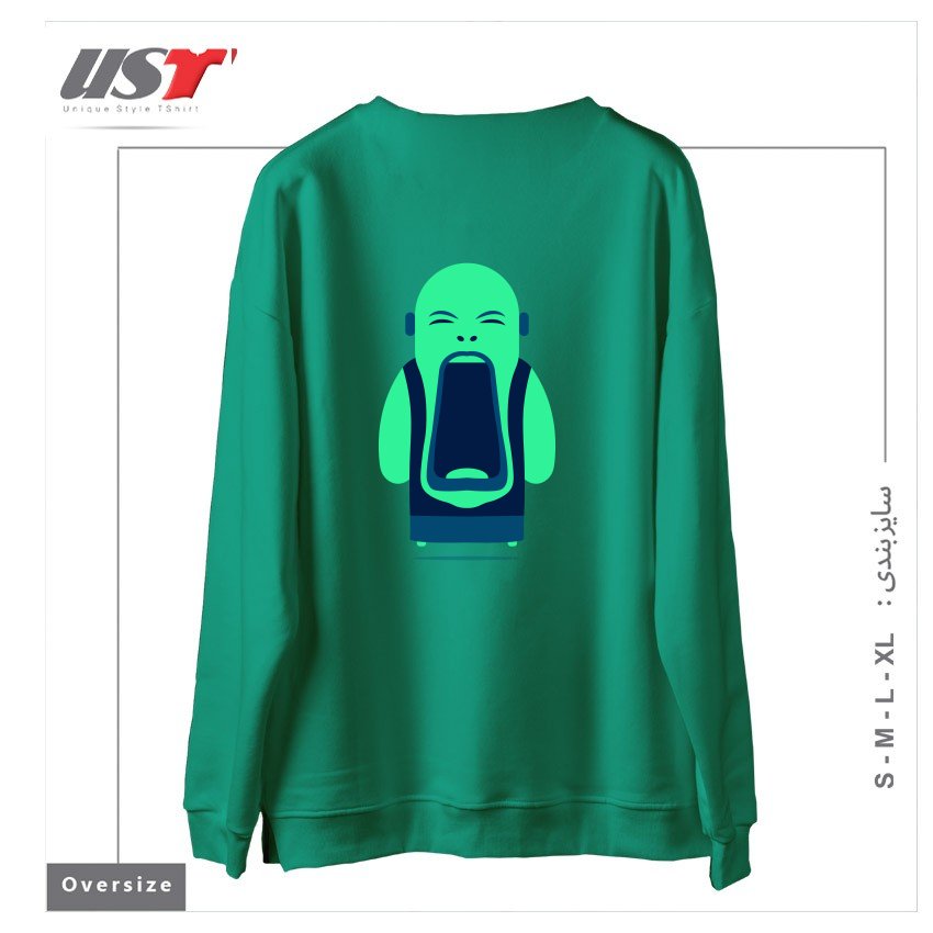 طرح ANGRY BUDDHA سوییشرت اورسایزرنگ سبز سدری