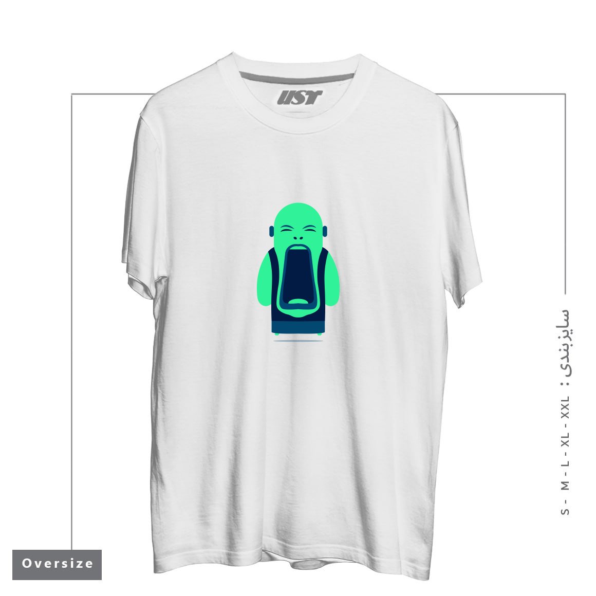طرح ANGRY BUDDHA تیشرت اورسایزرنگ سفید