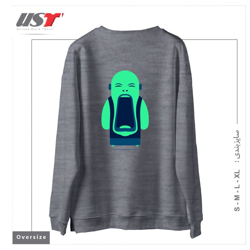 طرح ANGRY BUDDHA سوییشرت اورسایزرنگ طوسی ملانژ