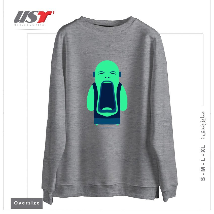 طرح ANGRY BUDDHA سوییشرت اورسایزرنگ طوسی ملانژ