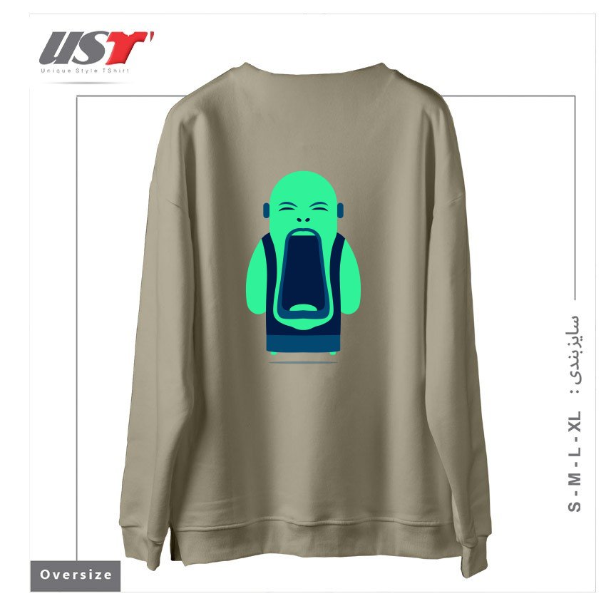 طرح ANGRY BUDDHA سوییشرت اورسایزرنگ نخودی
